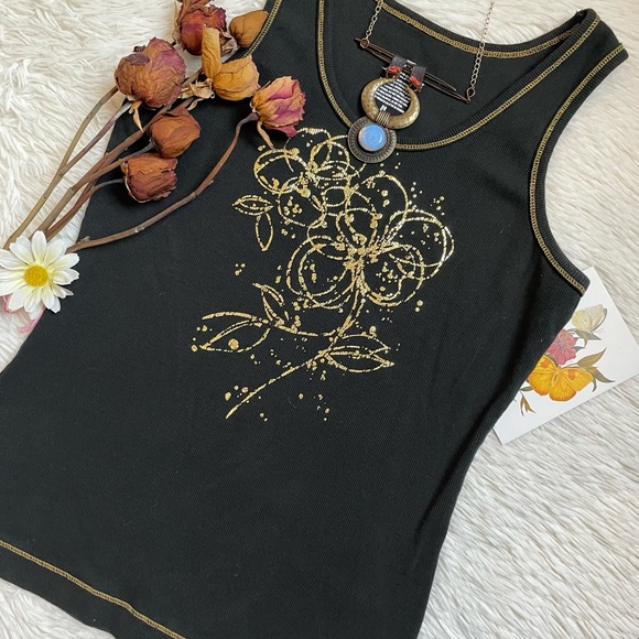 Prospirit Tops - y2k Prospirit athletic gear black and gold tank